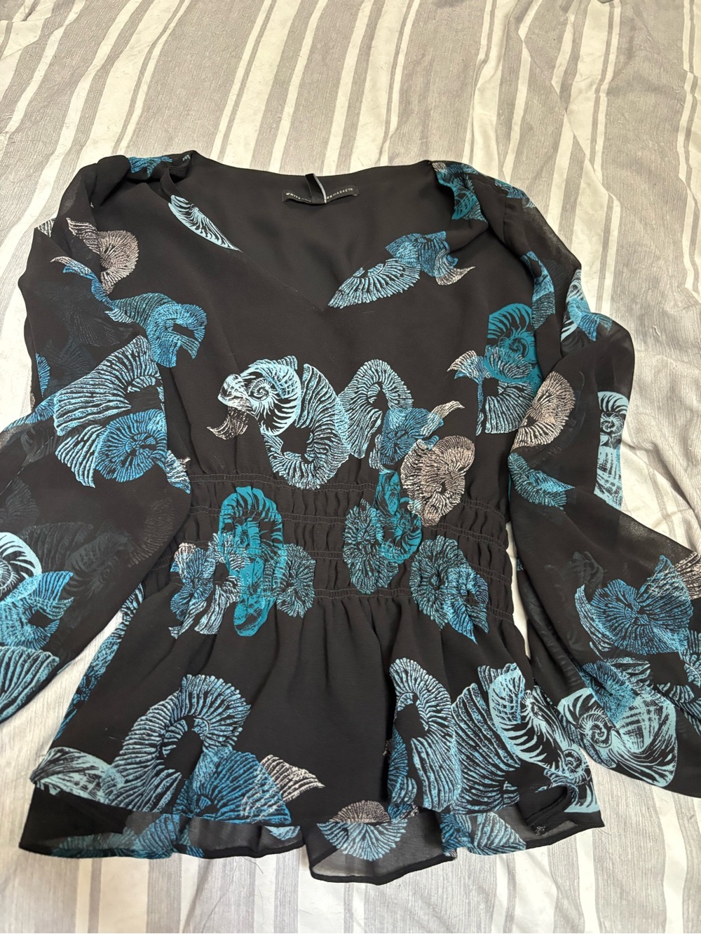 White House Black Market Sea Shell Print Smocked Waist Top - Size S